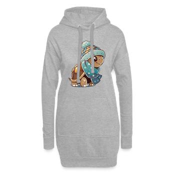 Niedliche Schildkröte mit Schal und Pudelmütze. - Hoodie-Kleid - Grau meliert - Vorne