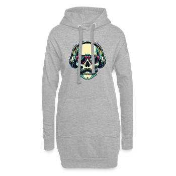 Skull in headphones - Hoodie Dress - heather grey - Front