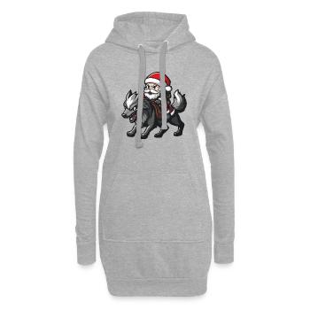 Wolf Weihnachtsmann Cartoon - Hoodie-Kleid - Grau meliert - Vorne