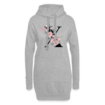 Buchstabe x Rosa Blumen - Hoodie-Kleid - Grau meliert - Vorne