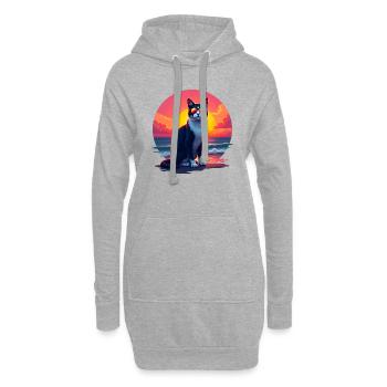 Katze am Strand - Hoodie-Kleid - Grau meliert - Vorne