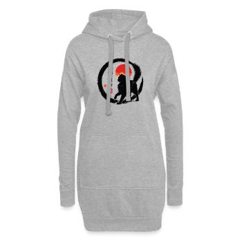 Japan Enso Kanji - Schwarze Katze - Rote Sonne - Hoodie-Kleid - Grau meliert - Vorne