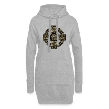 Irlande Design Croix Celtique - Sweat-shirt à capuche long Femme - gris chiné - Devant