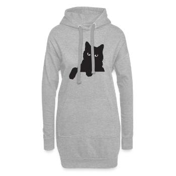 Drôle de chat noir - Sweat-shirt à capuche long Femme - gris chiné - Devant