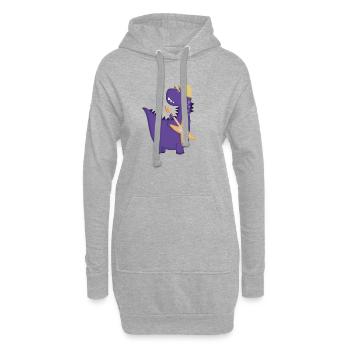 Dinosaure violet rocker guitar electrique - Sweat-shirt à capuche long Femme - gris chiné - Devant