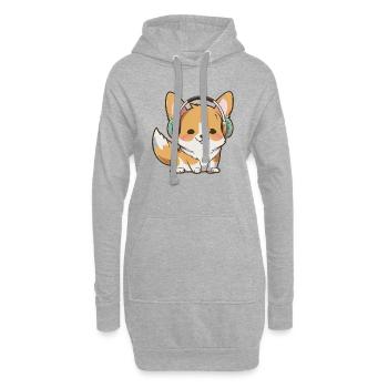 Kawaii Cute Happy Colorful Dog avec des écouteurs - Sweat-shirt à capuche long Femme - gris chiné - Devant