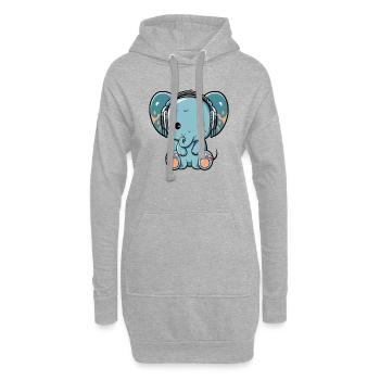 Kawaii Mignon Happy Colorful Elephant avec casque - Sweat-shirt à capuche long Femme - gris chiné - Devant