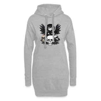 Rabe sitzt auf einem Schädel - Hoodie-Kleid - Grau meliert - Vorne