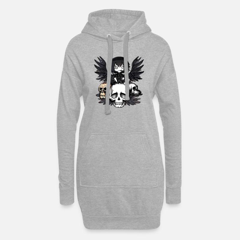 Rabe sitzt auf einem Schädel - Hoodie-Kleid - Grau meliert