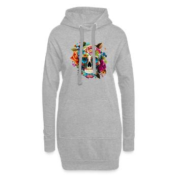 Totenkopf Blumen Bunt - Hoodie-Kleid - Grau meliert - Vorne