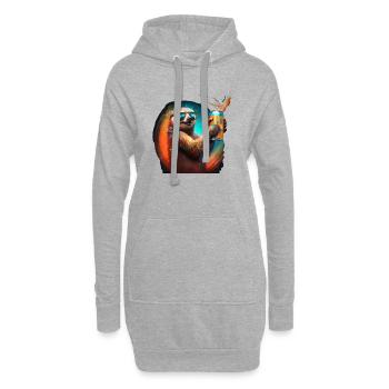 Cooles Faultier mit Sonnenbrille und Bier - Hoodie-Kleid - Grau meliert - Vorne