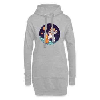 süße Katze mit Bier im Weltraum als Astronaut - Hoodie-Kleid - Grau meliert - Vorne