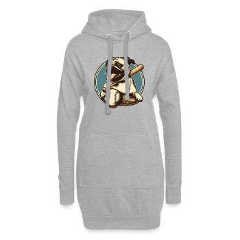 Mops spielt Baseball - Lustiges Mops Hund Outfit - Hoodie-Kleid - Grau meliert - Vorne