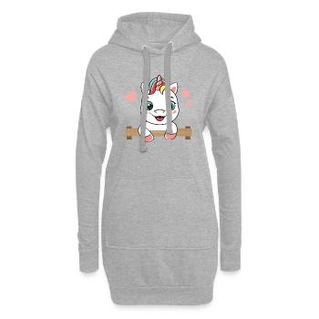 Fröhliches Einhorn - Hoodie-Kleid - Grau meliert - Vorne