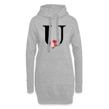 Roter floraler U-Buchstabe - Hoodie-Kleid - Grau meliert - Vorne