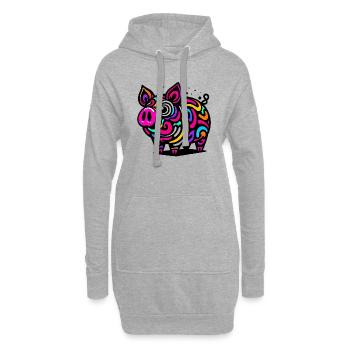 Cochon psychédélique - Sweat-shirt à capuche long Femme - gris chiné - Devant