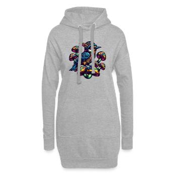 Bunter Vogel mit Pilzen - Hoodie-Kleid - Grau meliert - Vorne