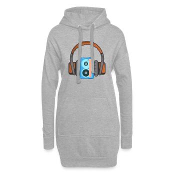 Kopfhörer und Audiokassette - Hoodie-Kleid - Grau meliert - Vorne