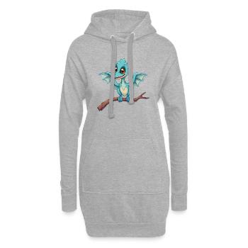 Mystischer blauer Dinosaurier hebt ab - Hoodie-Kleid - Grau meliert - Vorne