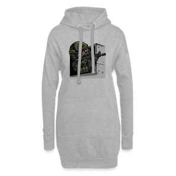 kleiner süsser Soldat der aus einer Lucke zielt - Hoodie-Kleid - Grau meliert - Vorne