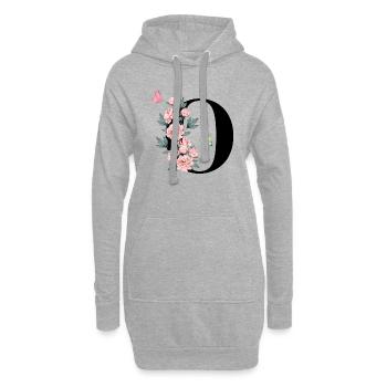 Lettre o fleurs rose - Sweat-shirt à capuche long Femme - gris chiné - Devant
