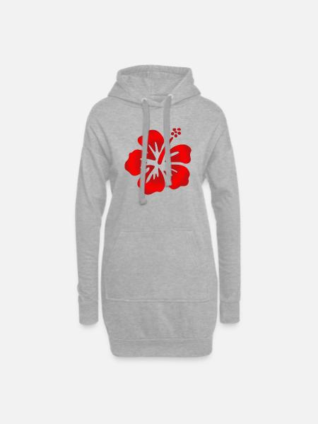 Hibiscus rouge - Sweat-shirt à capuche long Femme - gris chiné