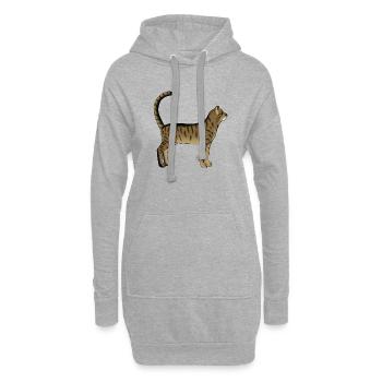 Chat rayé est - Sweat-shirt à capuche long Femme - gris chiné - Devant