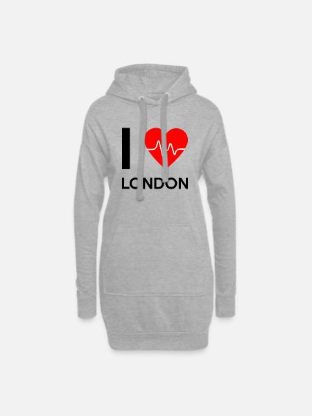 I Love London - Ich liebe London - Hoodie-Kleid - Grau meliert