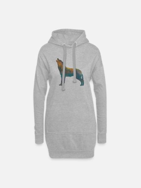 heulender Wolf - Hoodie Dress - heather grey