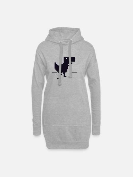 Dinosaure pixel rétro - Sweat-shirt à capuche long Femme - gris chiné