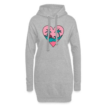 Coeur vacances, palmiers, soleil, vagues, été, - Sweat-shirt à capuche long Femme - gris chiné - Devant