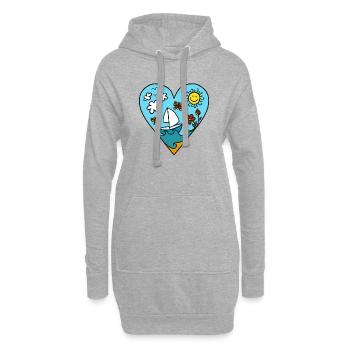 Coeur Voilier, soleil, été, vagues, voile - Sweat-shirt à capuche long Femme - gris chiné - Devant