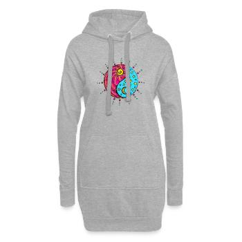 Yin Yang, soleil, lune, étoiles, symbole chinois - Sweat-shirt à capuche long Femme - gris chiné - Devant