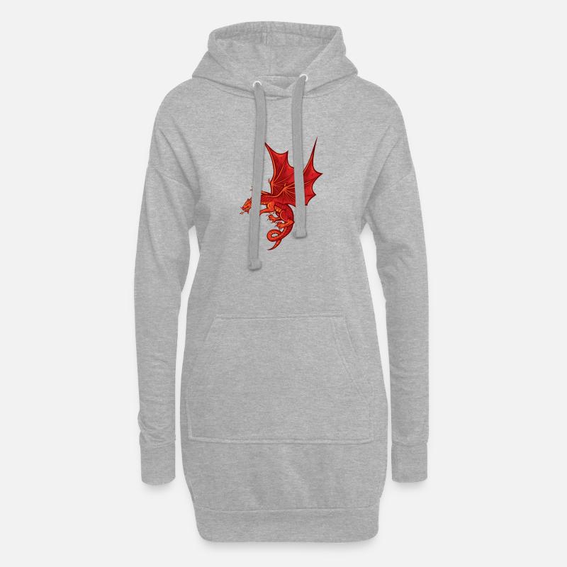 Beeindruckender roter Drache - Hoodie-Kleid - Grau meliert