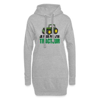 je peux pas j'ai tracteur vert t shirt humour - Sweat-shirt à capuche long Femme - gris chiné - Devant