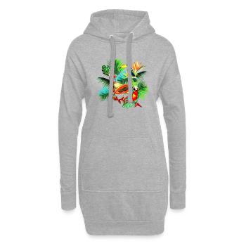 tropical toucans perroquets strelitzia helliconias - Sweat-shirt à capuche long Femme - gris chiné - Devant