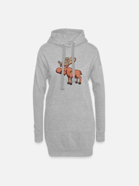 Happy Cartoon Moose - Hoodie Dress - heather grey