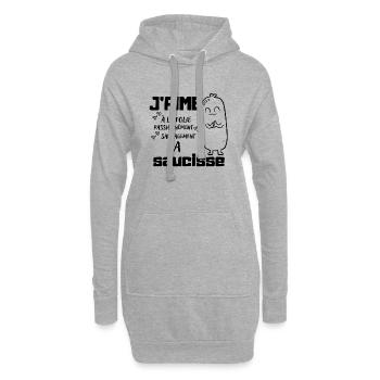 J'aime la saucisse cadeau original adulte humour - Sweat-shirt à capuche long Femme - gris chiné - Devant