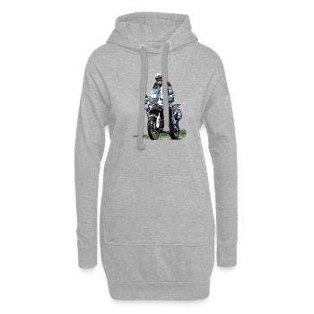 Adventure Biker - stehender Motorradfahrer - Hoodie-Kleid - Grau meliert - Vorne