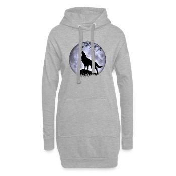 Wolf Vollmond Halloween Nacht Albtraum Wald Natur - Hoodie-Kleid - Grau meliert - Vorne
