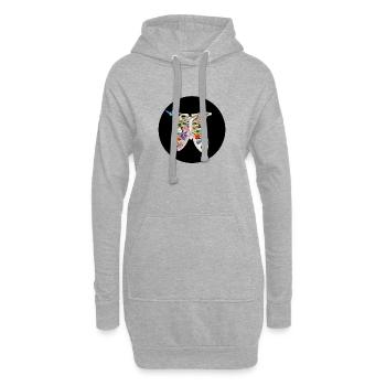Rippen mit Blumen und Schmetterling - Hoodie-Kleid - Grau meliert - Vorne