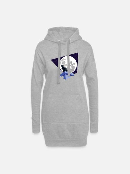 Schwarze Katze unter dem Mond - Hoodie-Kleid - Grau meliert
