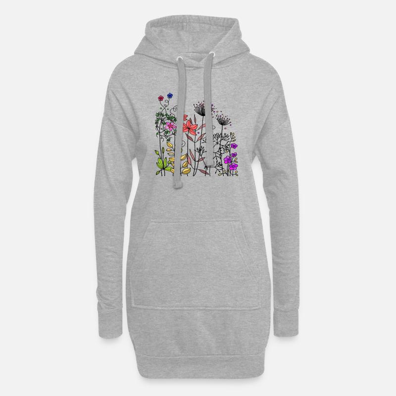 Blumen - Hoodie-Kleid - Grau meliert