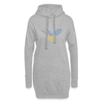 Friedenstaube / MIR (wordcloud Ukrainische Flagge) - Hoodie-Kleid - Grau meliert - Vorne