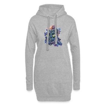 schwarze Katze, Kopf, Minya 01 - Hoodie-Kleid - Grau meliert - Vorne