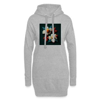 Fleurs brodées 3d - Sweat-shirt à capuche long Femme - gris chiné - Devant