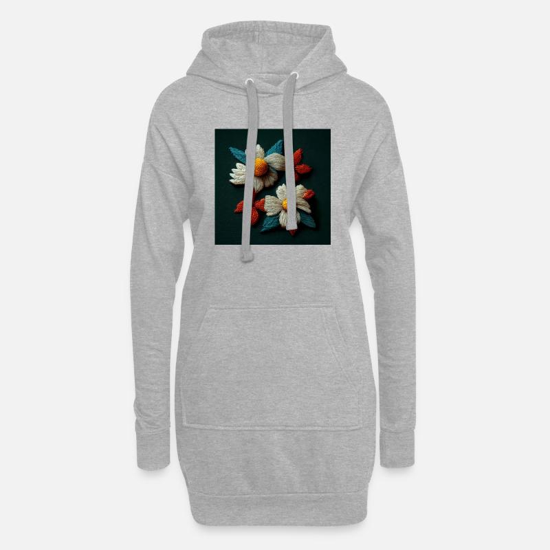 Bestickte Blumen 3d - Hoodie-Kleid - Grau meliert