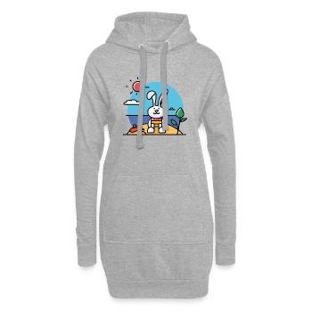 Hase am Strand beim Sonnenbad - Hoodie-Kleid - Grau meliert - Vorne