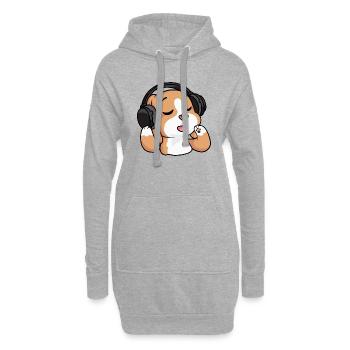 Der singende Beagle - Hoodie-Kleid - Grau meliert - Vorne