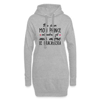 un jour mon prince viendra / humour enfant - Sweat-shirt à capuche long Femme - gris chiné - Devant